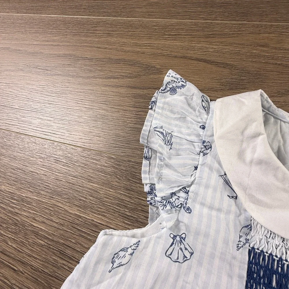 Tommy Bahama Girls Nautical Smocked Dress Blue White Stripe Size 5 Preppy